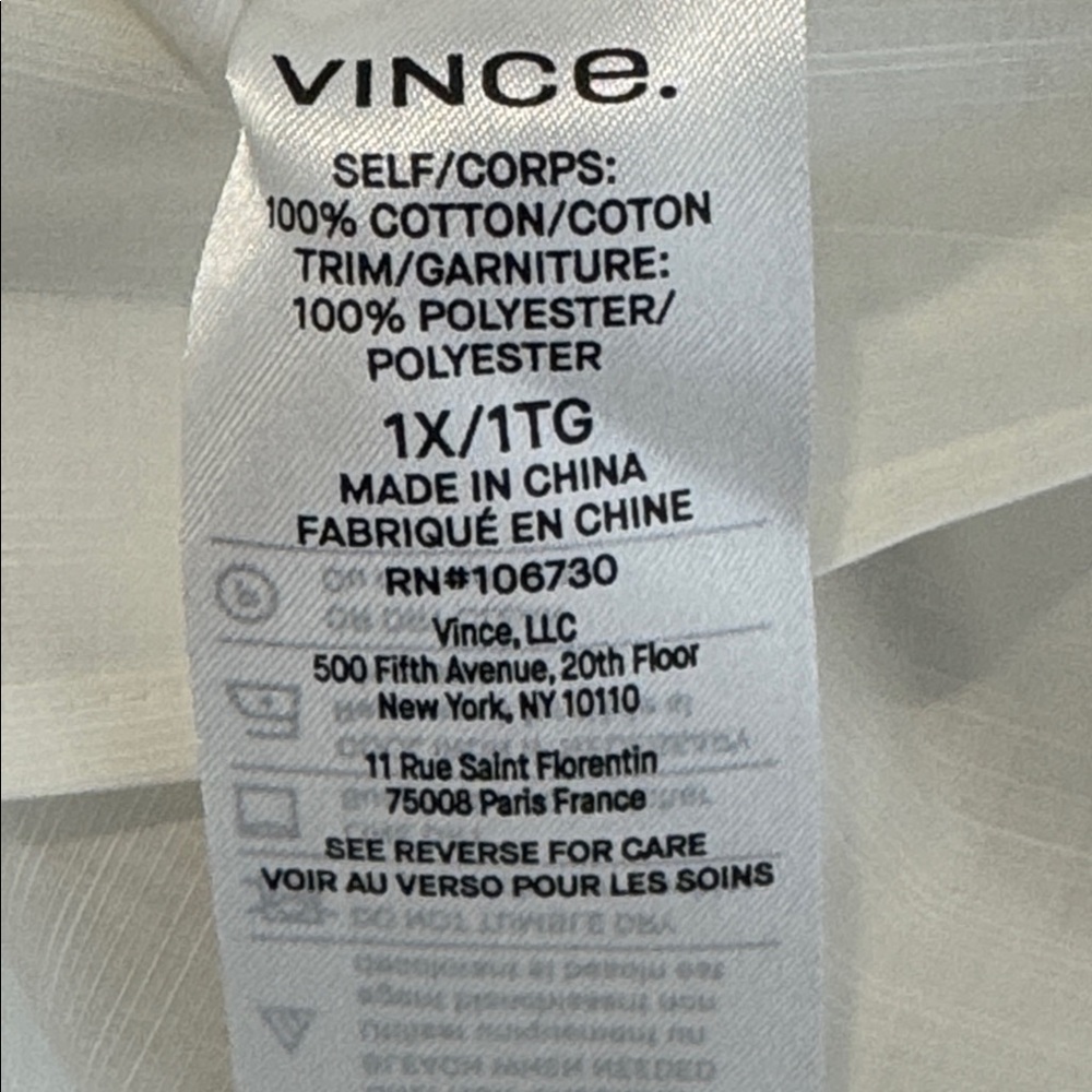 Vince Elegant White Women's Top. Ladies 1X - Picture 11 of 15